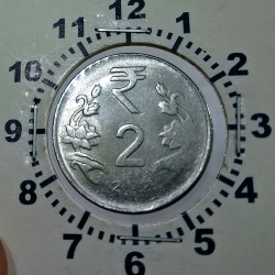 Alternative view of 2 Rupees Fss Floral Motif Pattern 6° CLOCK INVERTED AXIS ROTATION Error in High AUNC Grade.