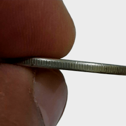 Alternative view of One Rupee Big DABBU Issue Year 1981 Calcutta Mint with COMPLETE MILLED or REEDED EDGE Variety **RARE** Collectable Grade.