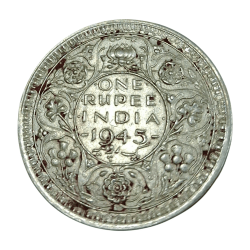 British India Silver ONE RUPEE Year 1945 (L) LAHORE Mint King GEORGE-VI **SCARE** Collectable Grade.