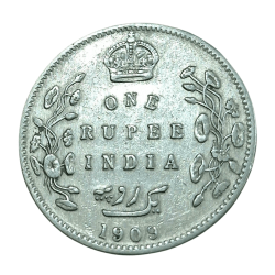 British India Silver ONE RUPEE Year 1909 King EDWARD-VII **V. SCARE** High Collectable Grade.