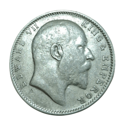 Alternative view of British India Silver ONE RUPEE Year 1909 King EDWARD-VII **V. SCARE** High Collectable Grade.