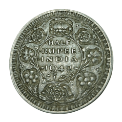 British India Silver 1/2 HALF RUPEE Year 1942 King GEORGE-VI in Collectable Grade.