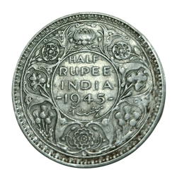 British India Silver 1/2 HALF RUPEE Year 1945 (L) LAHORE Mint King GEORGE-VI in Collectable Grade.