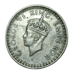 Alternative view of British India Silver 1/2 HALF RUPEE Year 1945 (L) LAHORE Mint King GEORGE-VI in Collectable Grade.