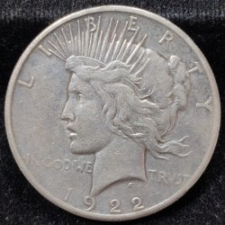 United States 1 Dollar 1922 "Peace Dollar" Rare Silver Coin
