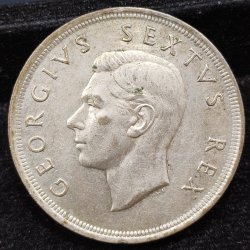 Alternative view of South Africa 5 Shillings 1952 - George VI 300 Years of Cape Town Rare Silver Coin