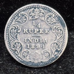 India - British ¼ Rupee 1894 - Victoria Rare Silver Coin #V-93