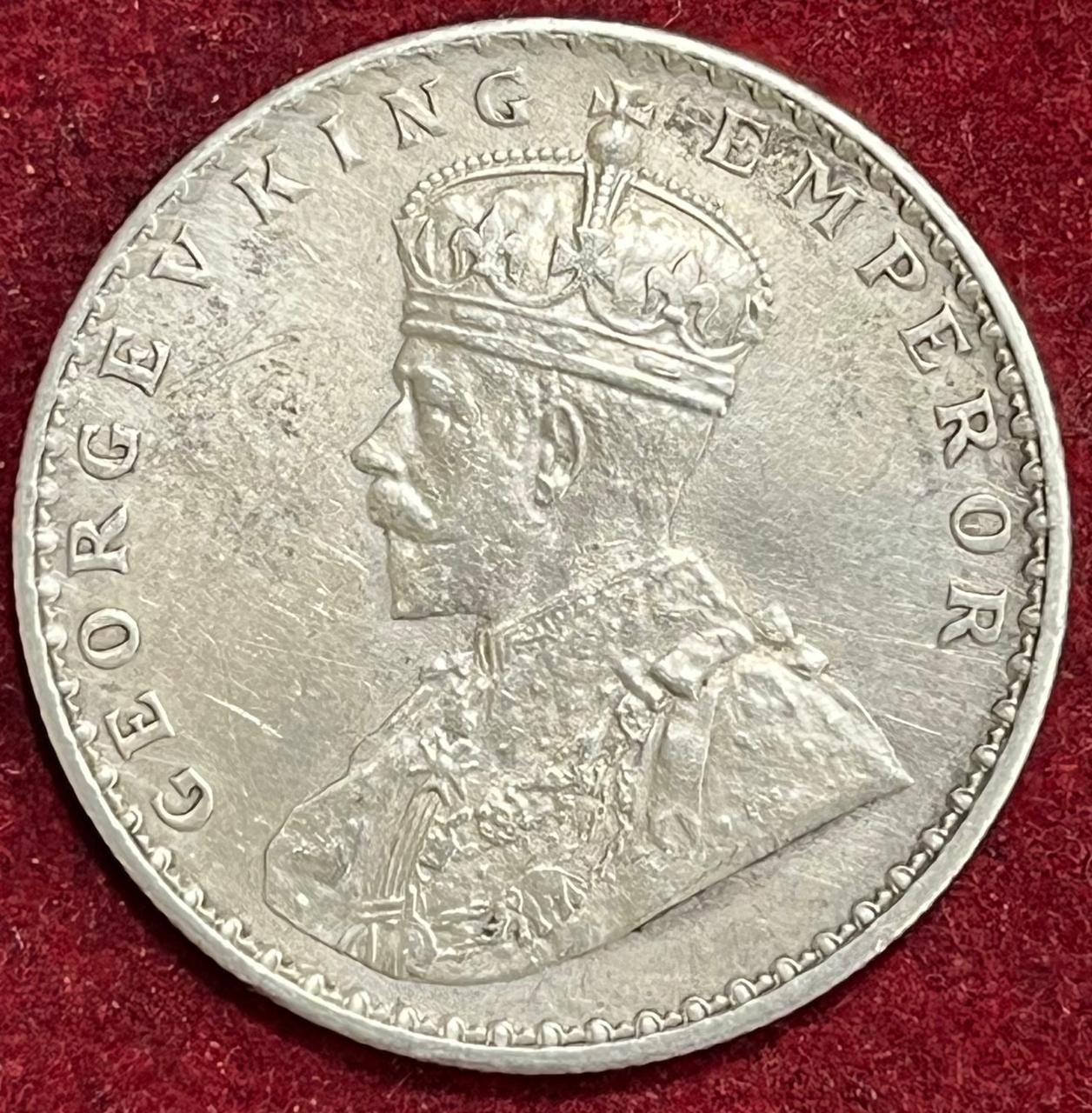 BRITISH INDIA 1 RUPEES 1912 -GEORGE V RARE Silver Coin #V-300