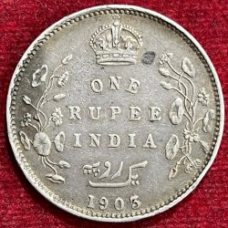 BRITISH INDIA 1 RUPEES-EDWARD VII 1903 RARE SILVER COIN #V-304