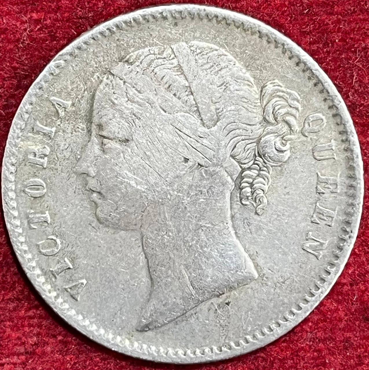 BRITISH INDIA 1 RUPEES -VICTORIA 1840 RARE SILVER COIN #V-305