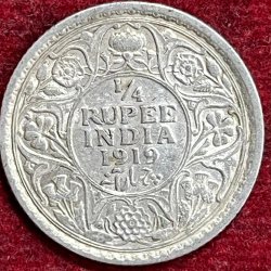 GEORGE V KING 1/4 RUPEES 1919 RARE SILVER COIN #V-310