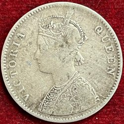 Alternative view of ONE RUPEES OF BRITISH INDIA OF 1862 VICTORIA QUEEN 4 DOTS SILVER COIN #V-302