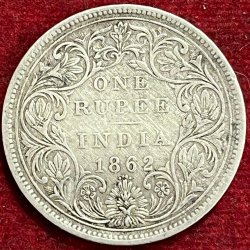ONE RUPEES OF BRITISH INDIA OF 1862 VICTORIA QUEEN 4 DOTS SILVER COIN #V-302