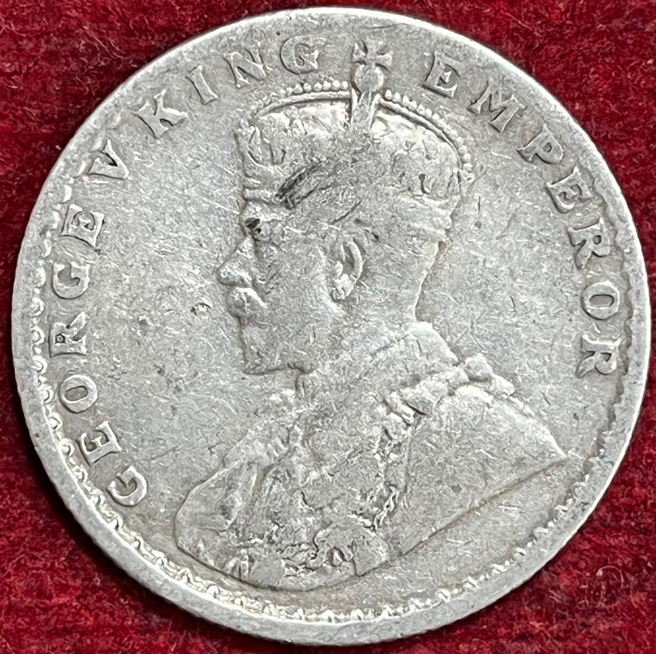 BRITISH INDIA 1/2 RUPEES -GEORGE V 1924 RARE SILVER COIN #V-313
