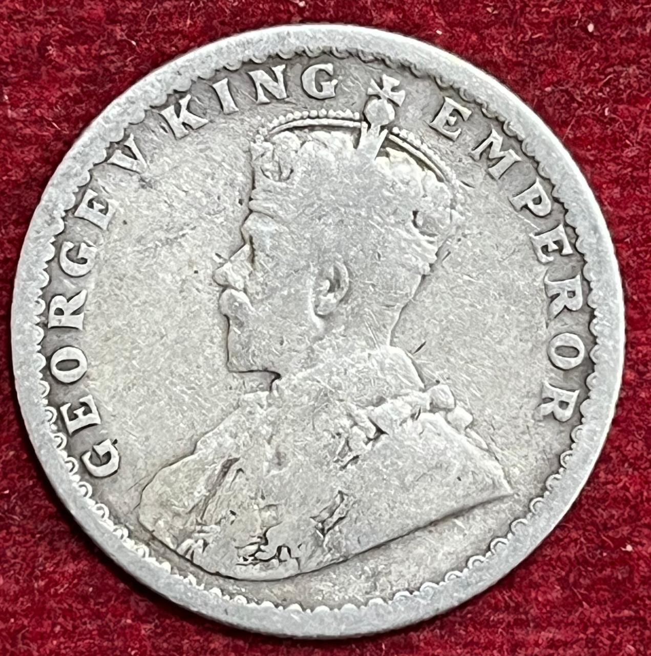 BRITISH INDIA 1/2 RUPEES -GEORGE V 1912 RARE COIN #V-317
