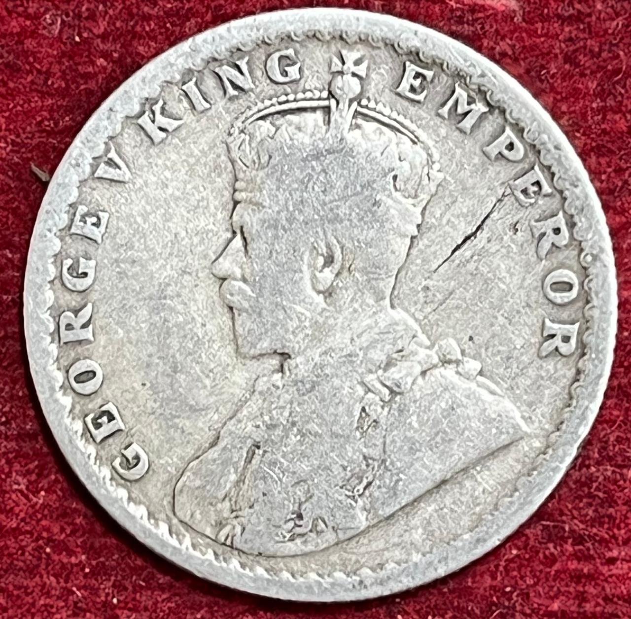 BRITISH INDIA 1/2 RUPEES -GEORGE V 1916 RARE SILVER COIN #V-318