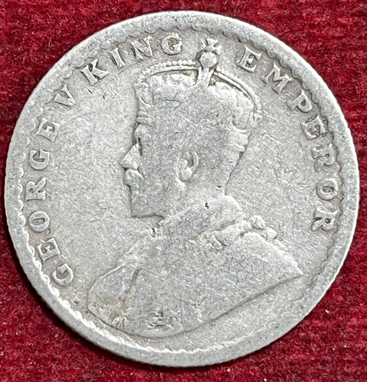 BRITISH INDIA 1/2 RUPEES -GEORGE V 1921 RARE SILVER COIN #V-321