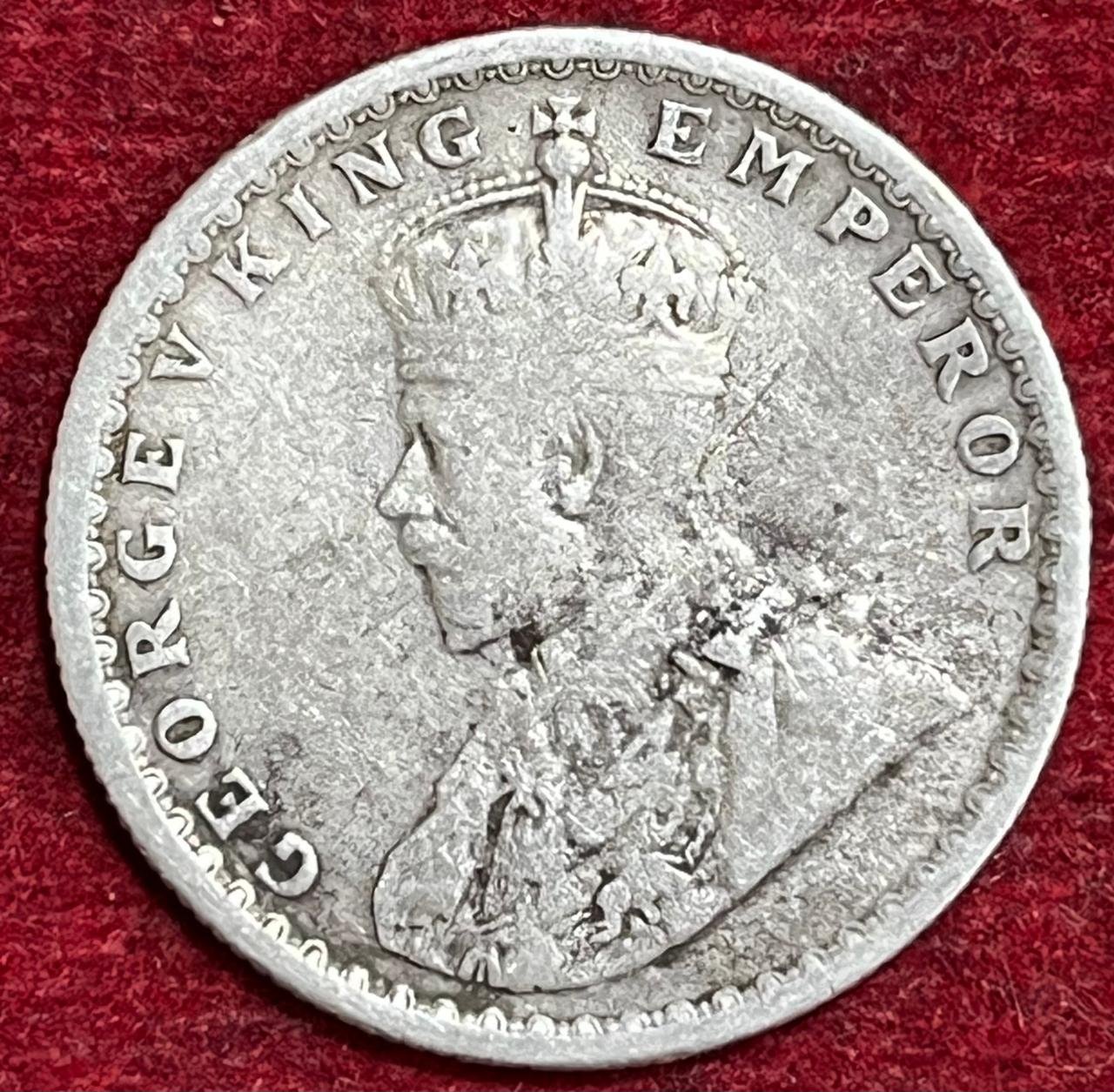 BRITISH INDIA 1/2 RUPEES -GEORGE V 1921 RARE SILVER COIN #V-322