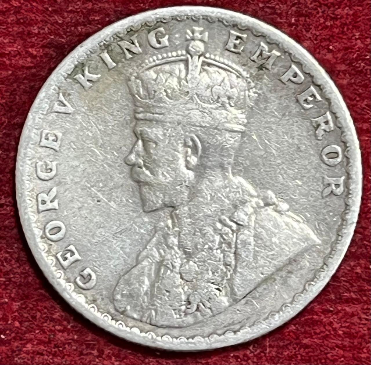 BRITISH INDIA 1/2 RUPEES -GEORGE V 1919 RARE SILVER COIN #V-323