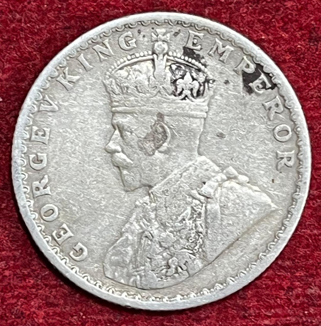 BRITISH INDIA 1/2 RUPEES -GEORGE V 1918 RARE SILVER COIN #V-327
