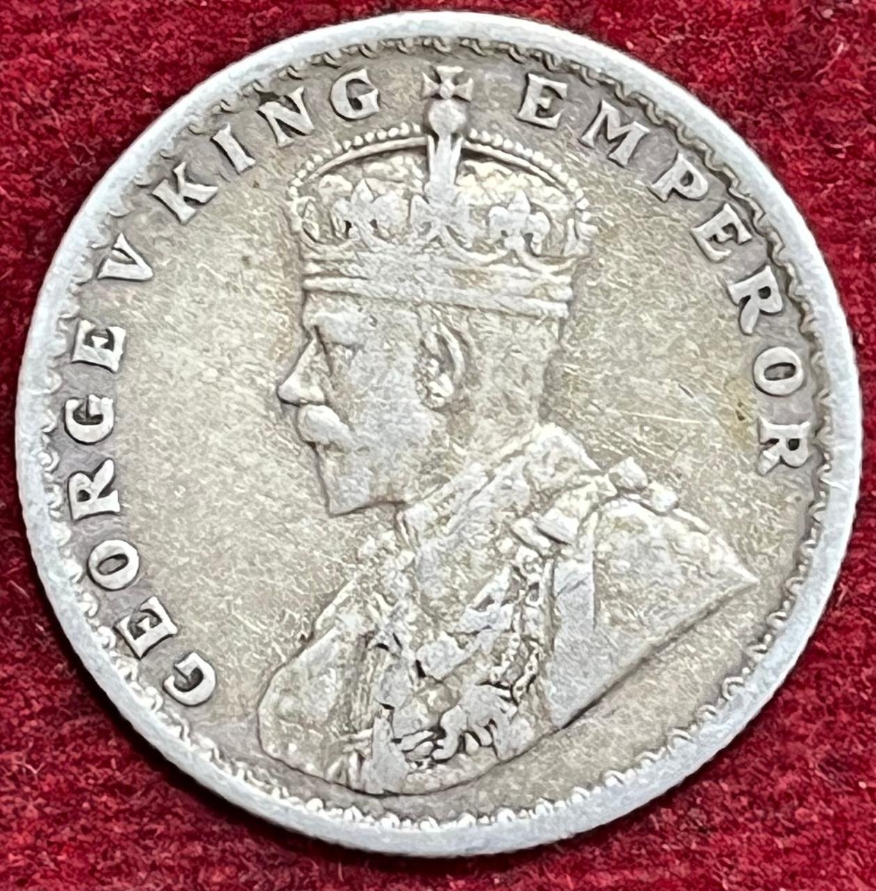 BRITISH INDIA 1/2 RUPEES -GEORGE V 1917 RARE SILVER COIN #V-328