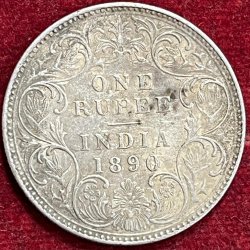 BRITISH INDIA VICTORIA ONE RUPEES 1890 RARE COIN #V-335 (Copy)