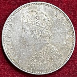 Alternative view of BRITISH INDIA VICTORIA ONE RUPEES 1890 RARE SILVER COIN #V-335