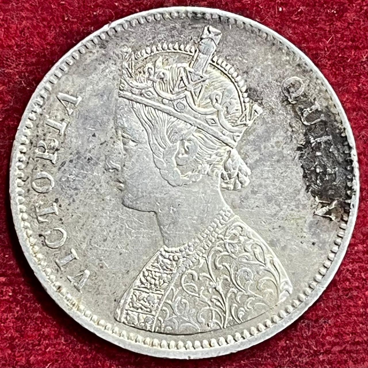 BRITISH INDIA VICTORIA ONE RUPEES 1862 RARE SILVER COIN #V-336