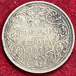BRITISH INDIA VICTORIA ONE RUPEES 1875 RARE SILVER COIN #V-337