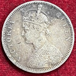 Alternative view of BRITISH INDIA VICTORIA ONE RUPEES 1875 RARE SILVER COIN #V-337