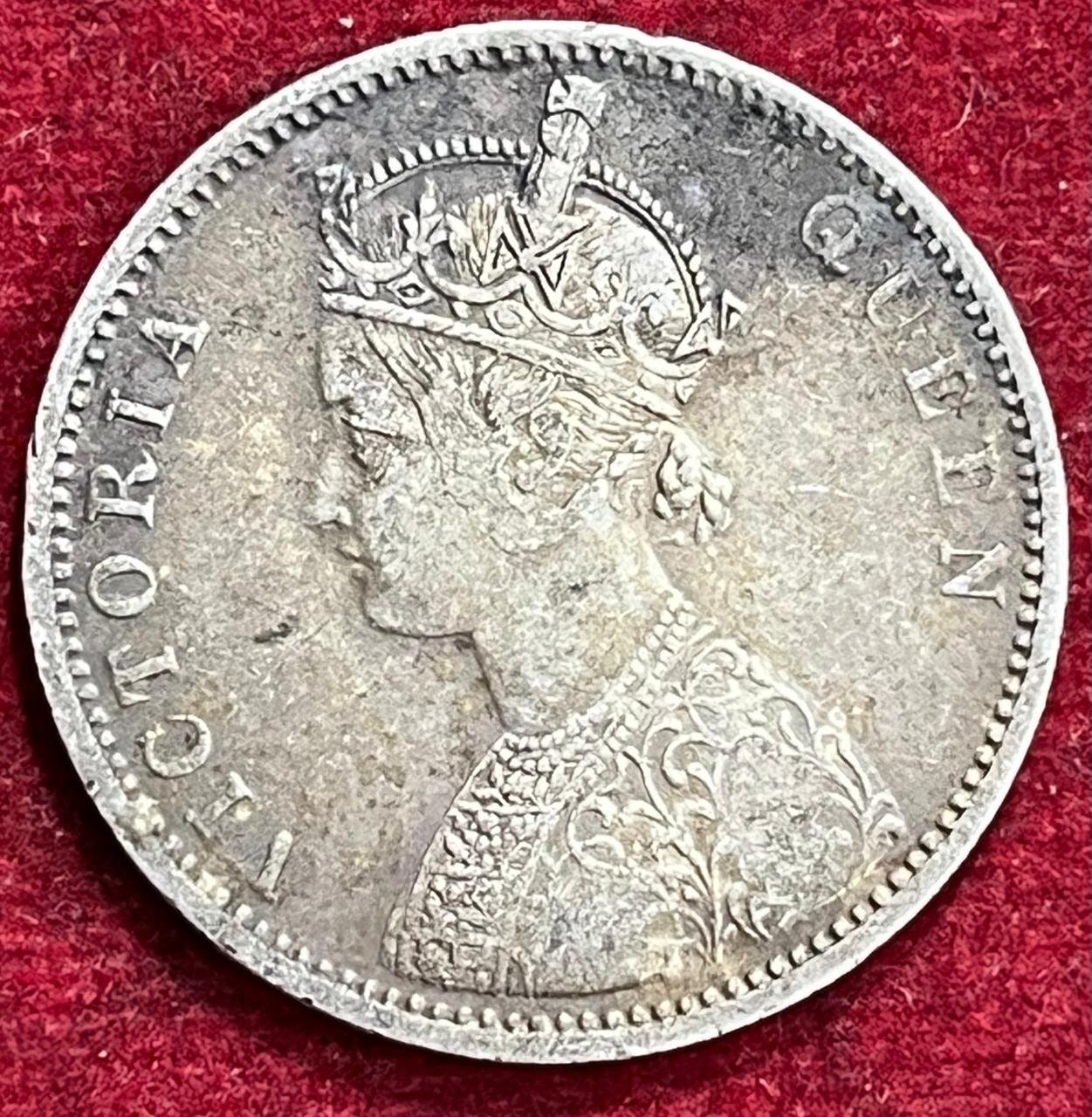 BRITISH INDIA VICTORIA ONE RUPEES 1875 RARE SILVER COIN #V-337