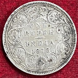BRITISH INDIA VICTORIA ONE RUPEES 1878 RARE SILVER COIN #V-338