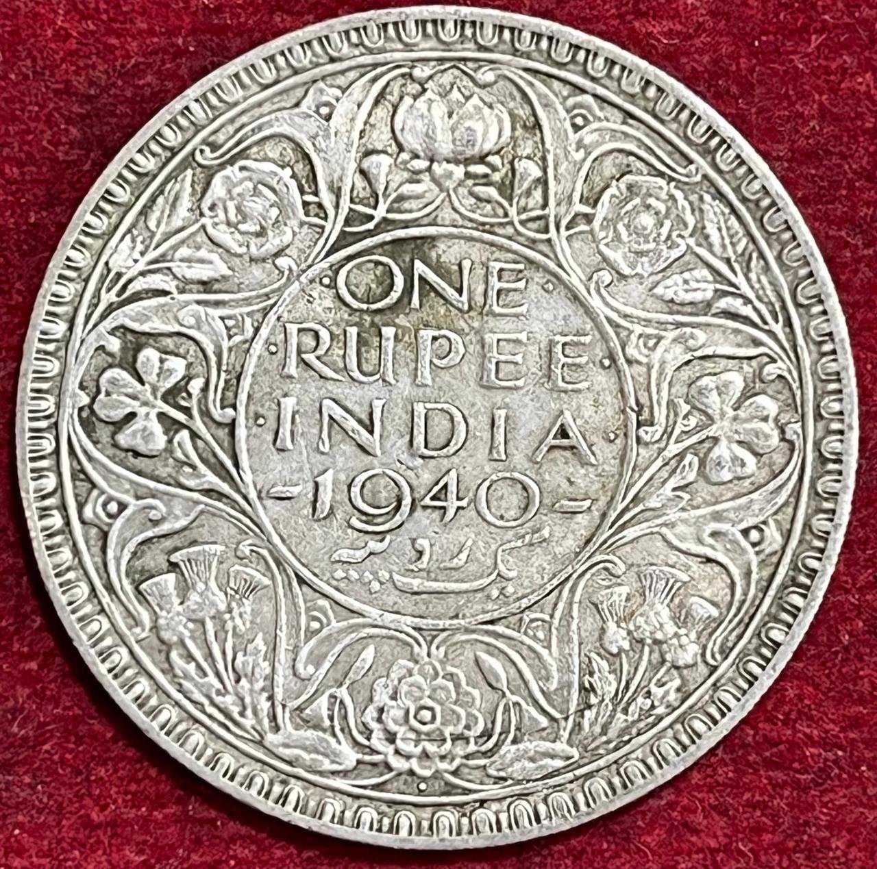 BRITISH INDIA 1 RUPEES GEORGE VI 1940 RARE SILVER COIN #V-342