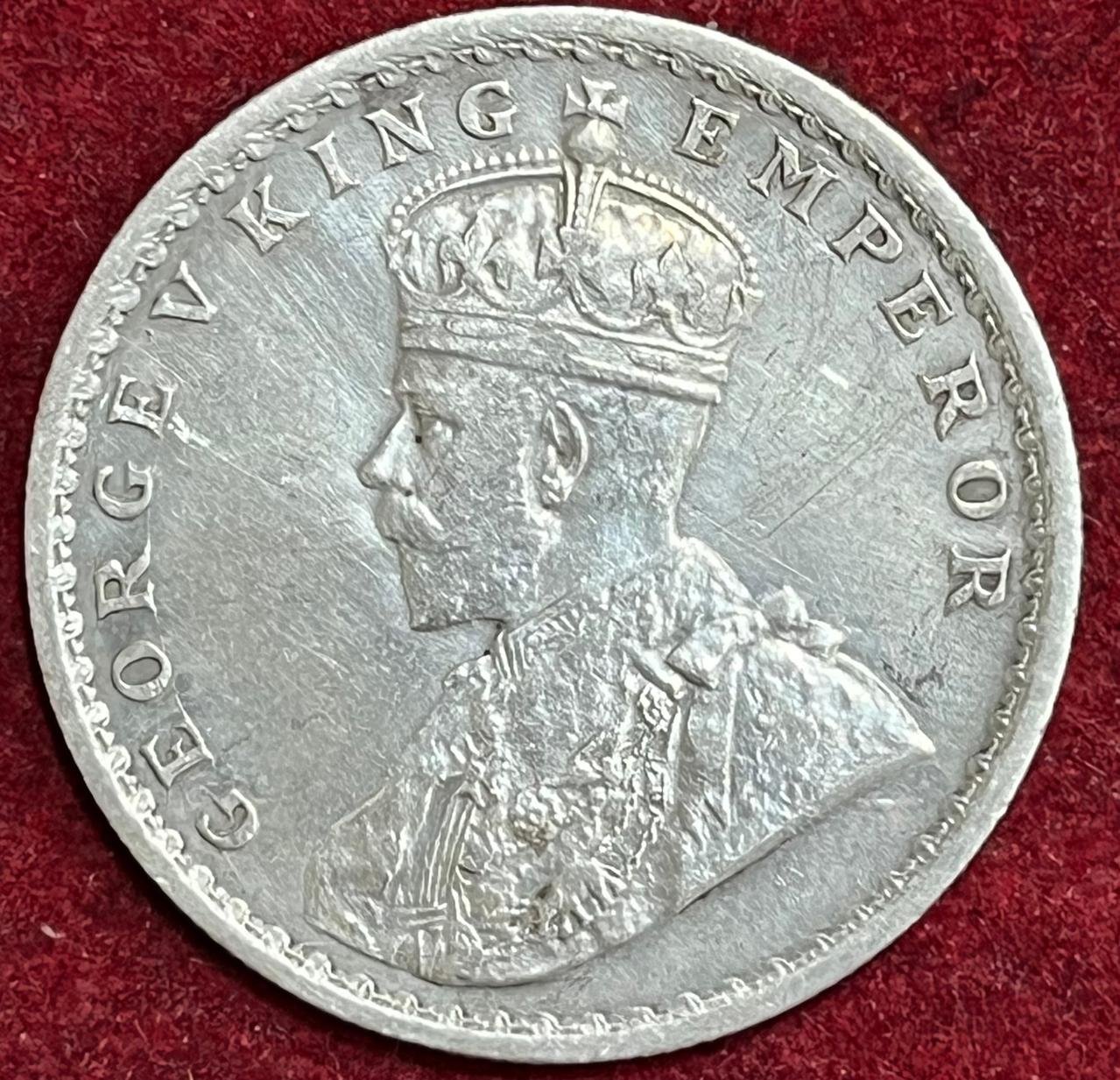 BRITISH INDIA 1 RUPEES GEORGE V 1913 RARE SILVER COIN #V-368