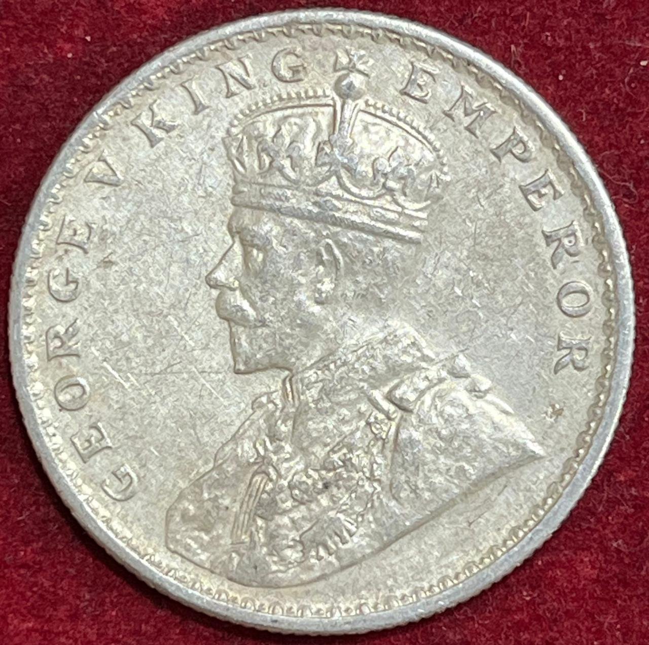 BRITISH INDIA 1 RUPEES GEORGE V 1920 RARE SILVER COIN #V-369