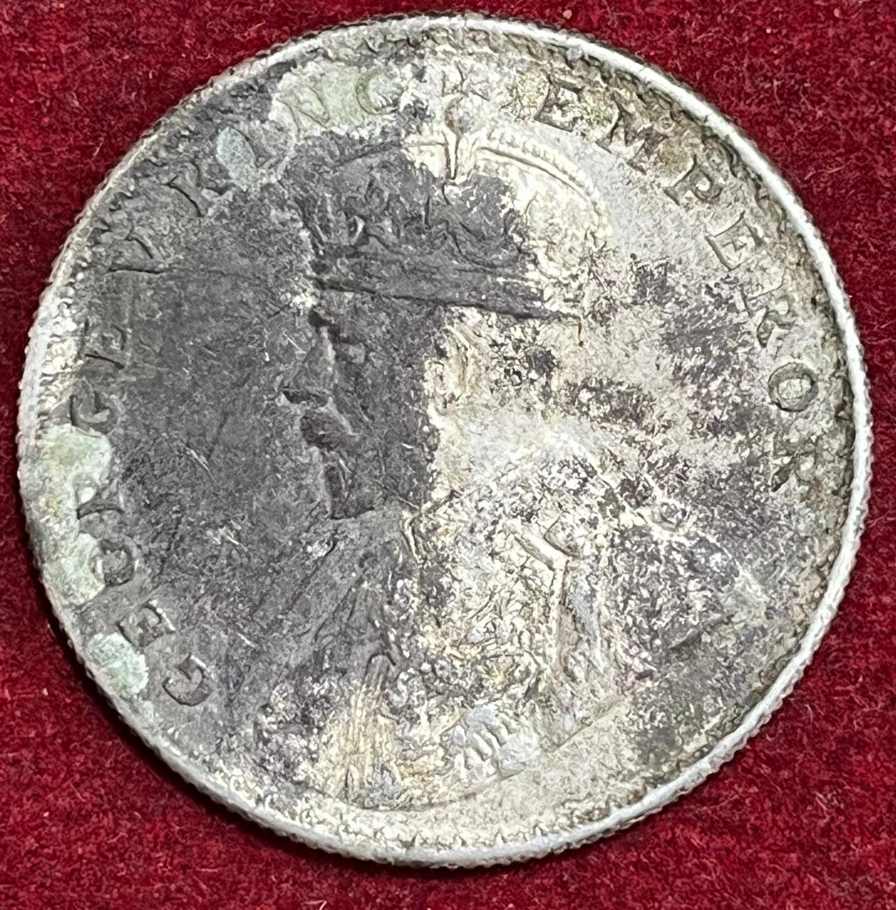 BRITISH INDIA 1 RUPEES GEORGE V 1917 RARE SILVER COIN #V-370