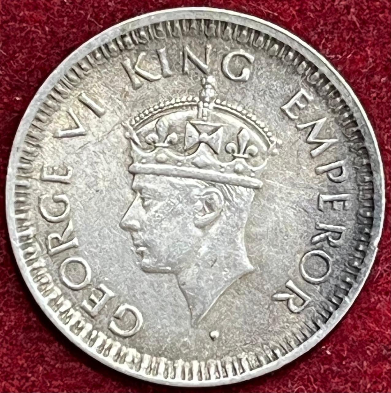 BRITISH INDIA 1/4 RUPEES 1945 large 5 GEORGE VI RARE SILVER COIN #V-352