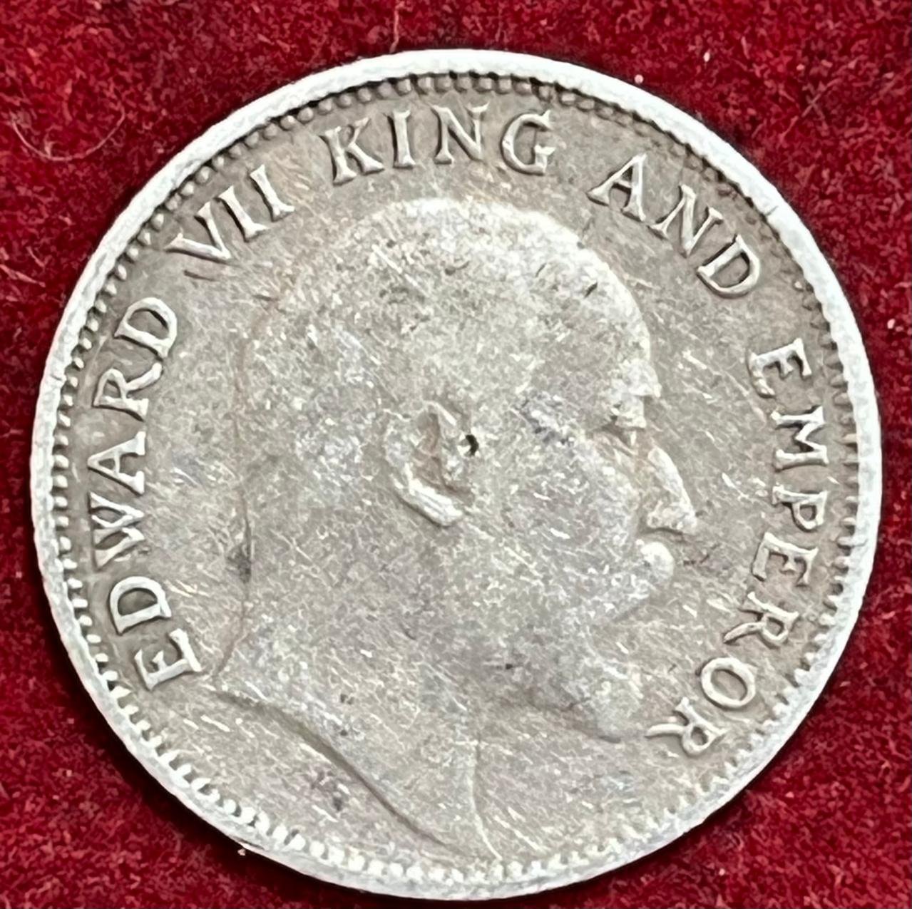 BRITISH INDIA 1/4 RUPEES 1905 RARE SILVER COIN #V-361