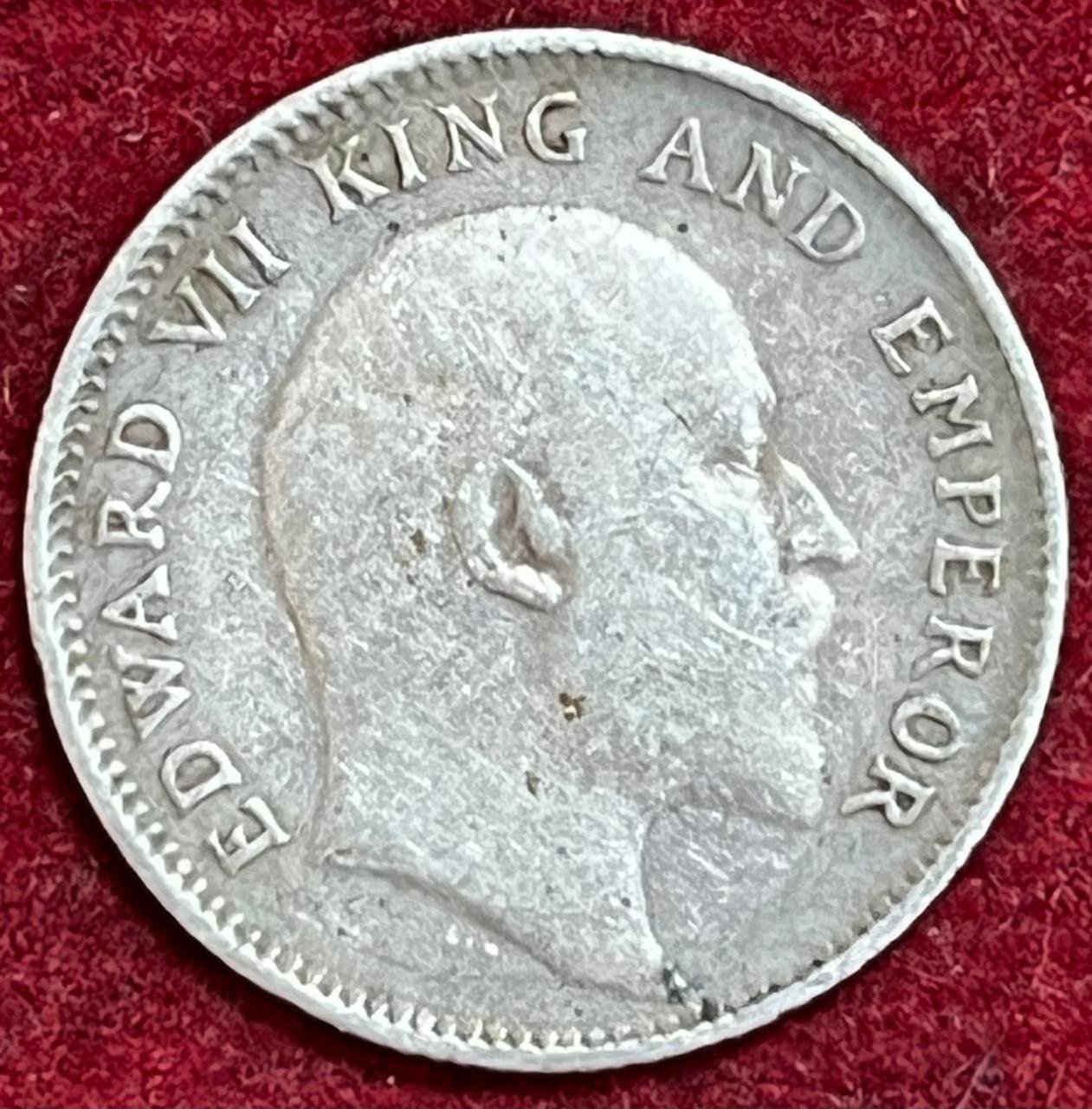 BRITISH INDIA 1/4 RUPEES 1904 RARE SILVER COIN #V-362