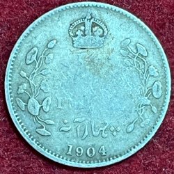 BRITISH INDIA 1/4 RUPEES 1904 RARE SILVER COIN #V-364