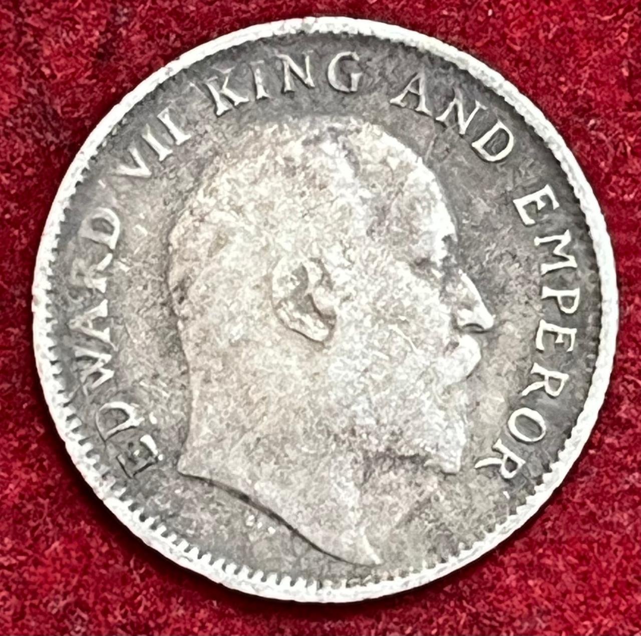 BRITISH INDIA 1/4 RUPEES 1908  RARE SILVER COIN #V-365