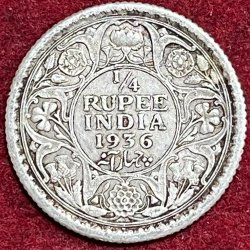 BRITISH INDIA 1/4 GEORGE V 1936 RARE SILVER COIN #V-386