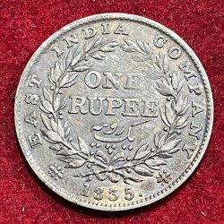 BRITISH INDIA 1 RUPEES WILLIAM IV 1835 RARE SILVER COIN #V-388