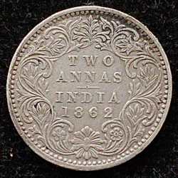 British India Two Anna -1862 Victoria Rare High Grade Coin #I-140