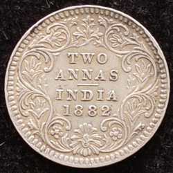 British India Two Anna -1882 Victoria Rare High Grade Coin #I-141
