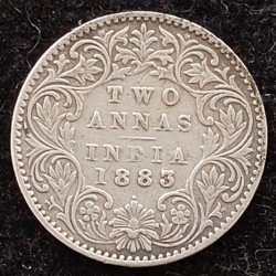British India Two Anna -1883 Victoria Rare High Grade Coin #I-142