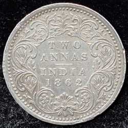 British India Two Anna -1862 Victoria Rare High Grade Coin #I-143