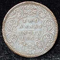 British India Two Anna -1862 Victoria Rare High Grade Coin #I-144