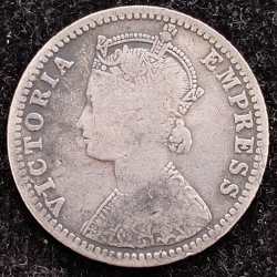 Alternative view of 1890 VICTORIA ¼ RUPEES RARE SILVER COIN #9696