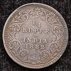 1882 VICTORIA ¼ RUPEES RARE SILVER COIN NORMALLY DAMAGE #9595